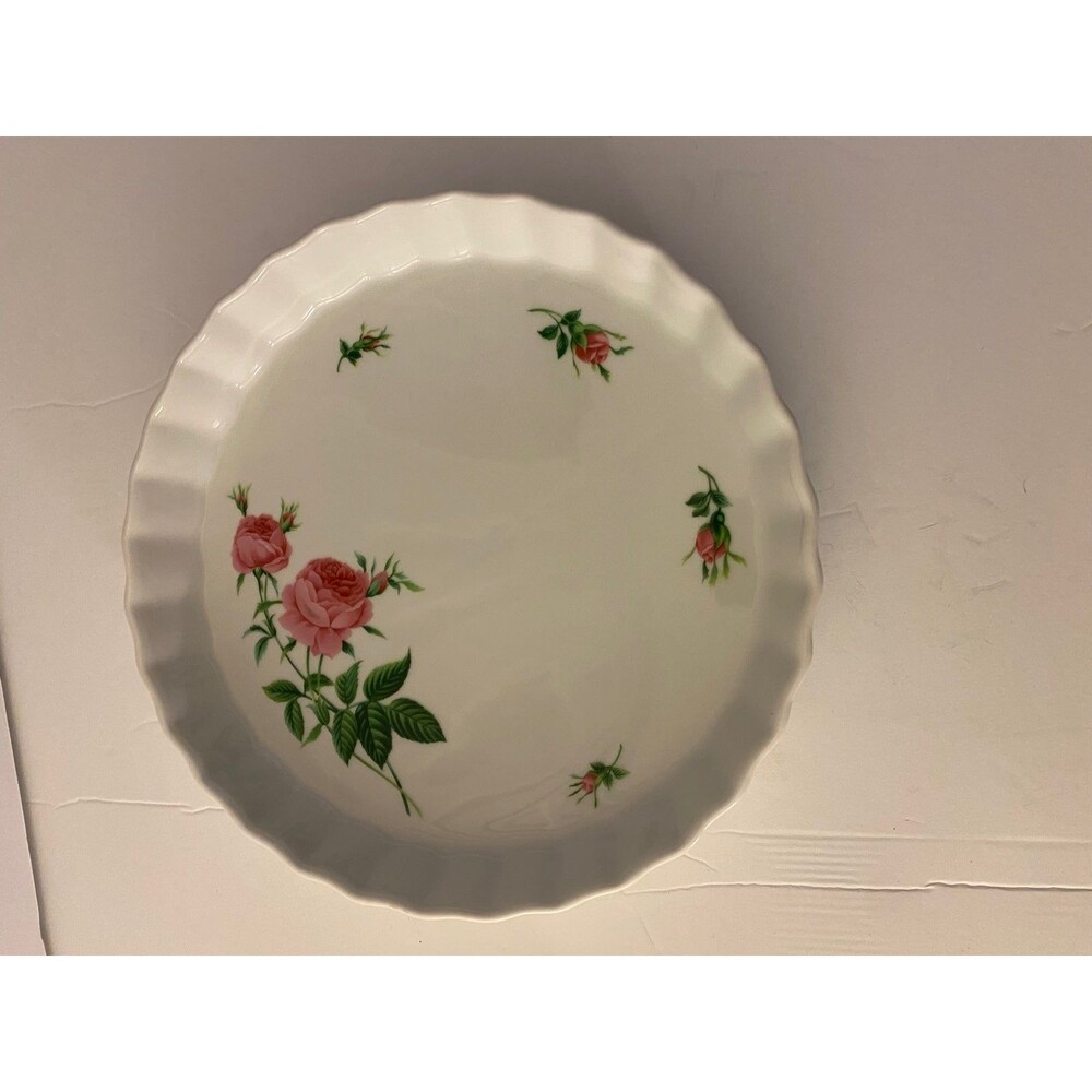 Christineholm Fluted Porcelain Quiche/Tart Dish Floral Pink Rose Design Baking